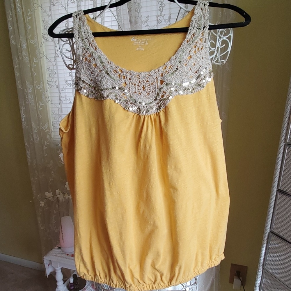 100% cotton Gold/Yellow tank top with gold sequins